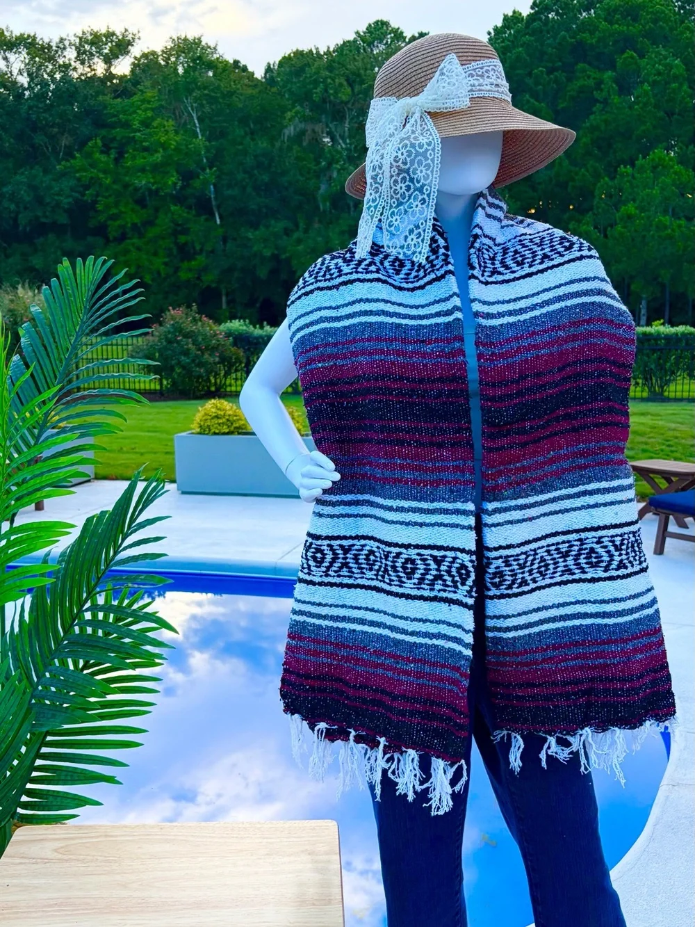 Mexican Falsa Blanket – Woven Striped Serape Throw with Fringe